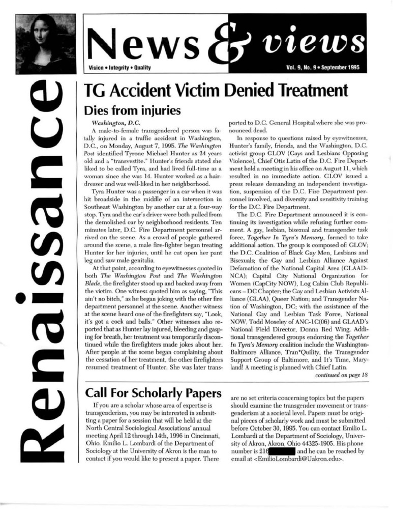 Download the full-sized PDF of Renaissance News & Views, Vol. 9 No. 9 (September 1995)