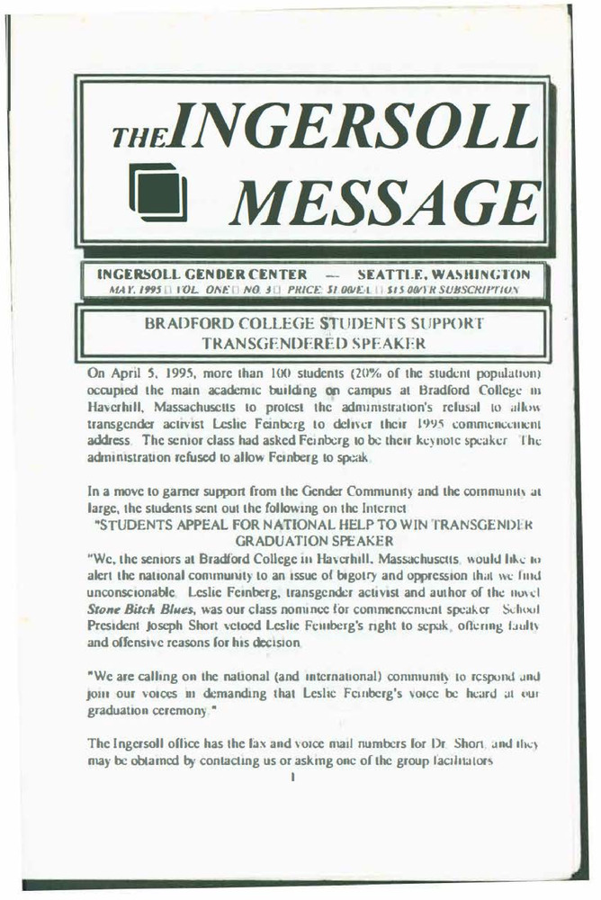 Download the full-sized PDF of The Ingersoll Message, Vol. 1 No. 3 (May, 1995)