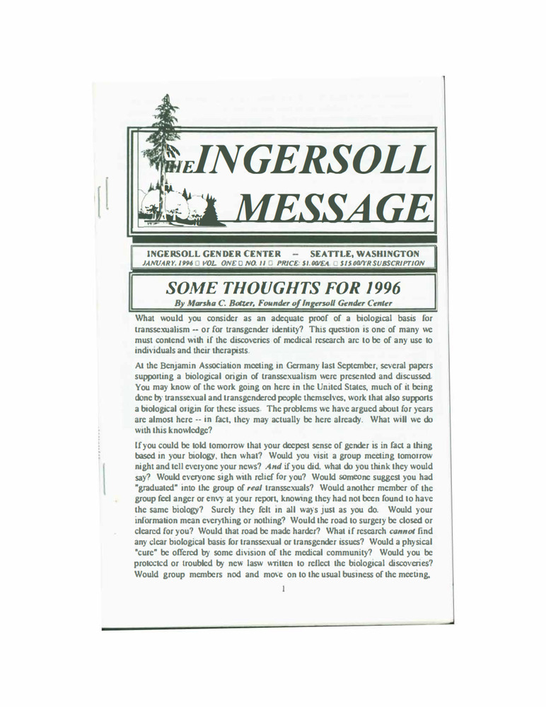 Download the full-sized PDF of The Ingersoll Message, Vol. 1 No. 11 (January, 1996)