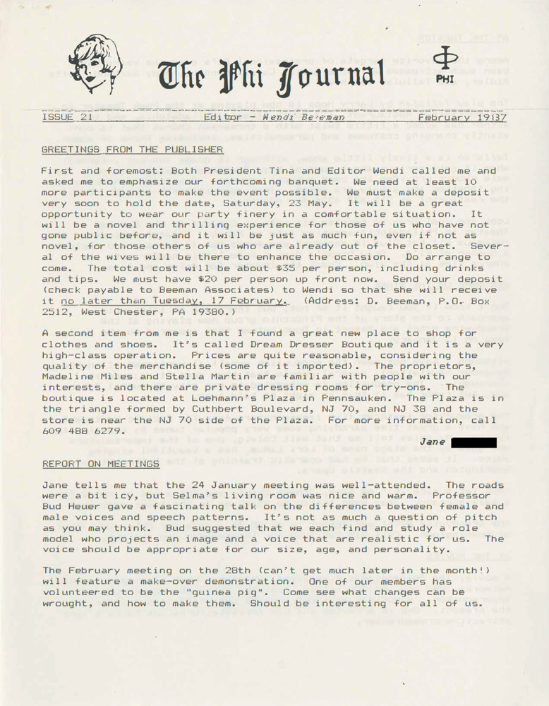 Download the full-sized PDF of The Phi Journal, Iss. 21 (February, 1987)