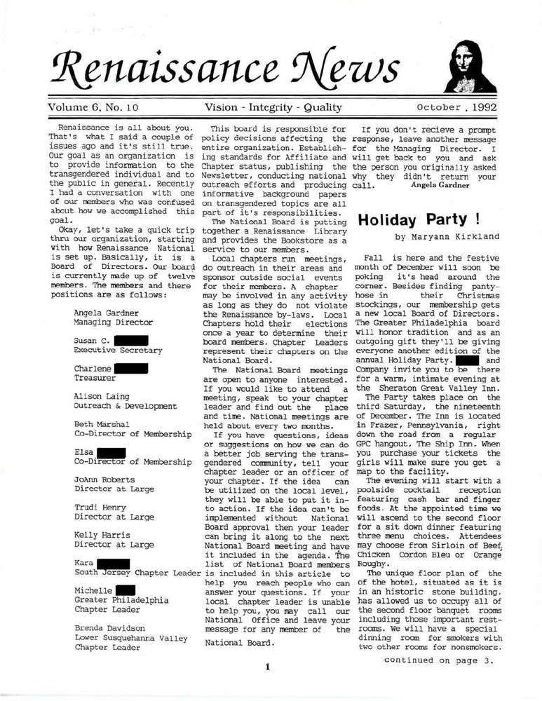 Download the full-sized PDF of Renaissance News, Vol. 6 No. 10 (October 1992)