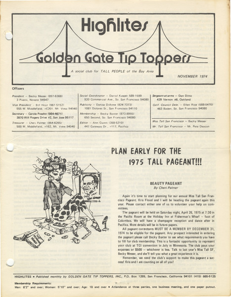 Download the full-sized image of Golden Gate Tip Toppers Newsletter (November 1974)