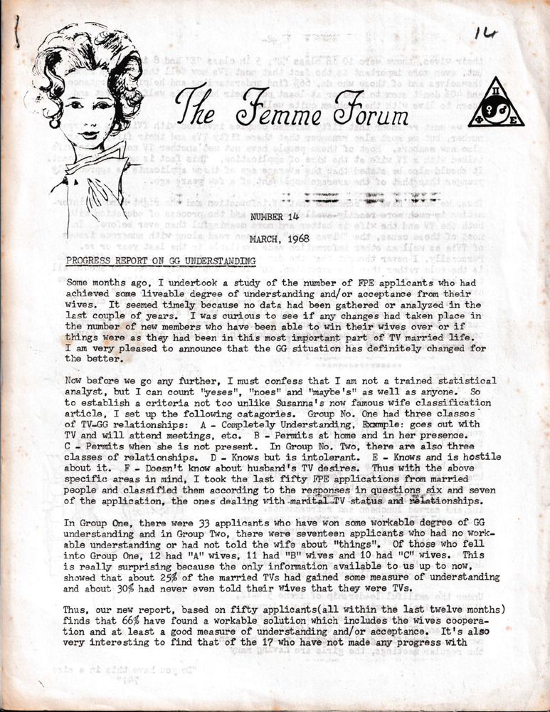 Download the full-sized PDF of The Femme Forum, No.14 (March, 1968)