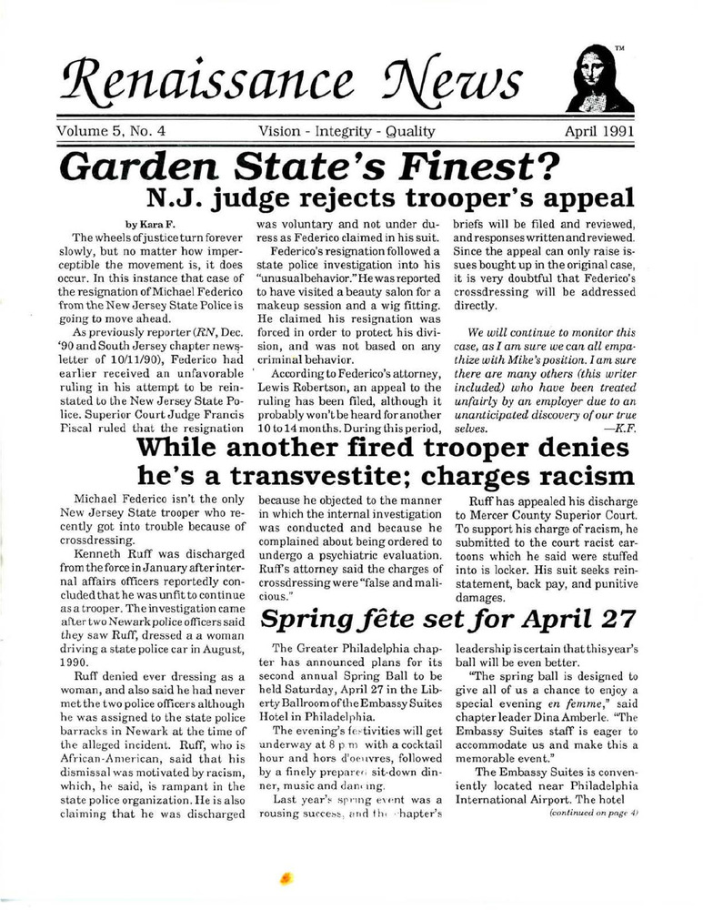 Download the full-sized PDF of Renaissance News, Vol. 5 No. 4 (April 1991)