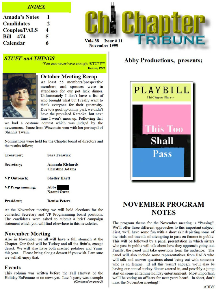 Download the full-sized PDF of Chi Chapter Tribune Vol. 38 Iss. 11 (November, 1999)