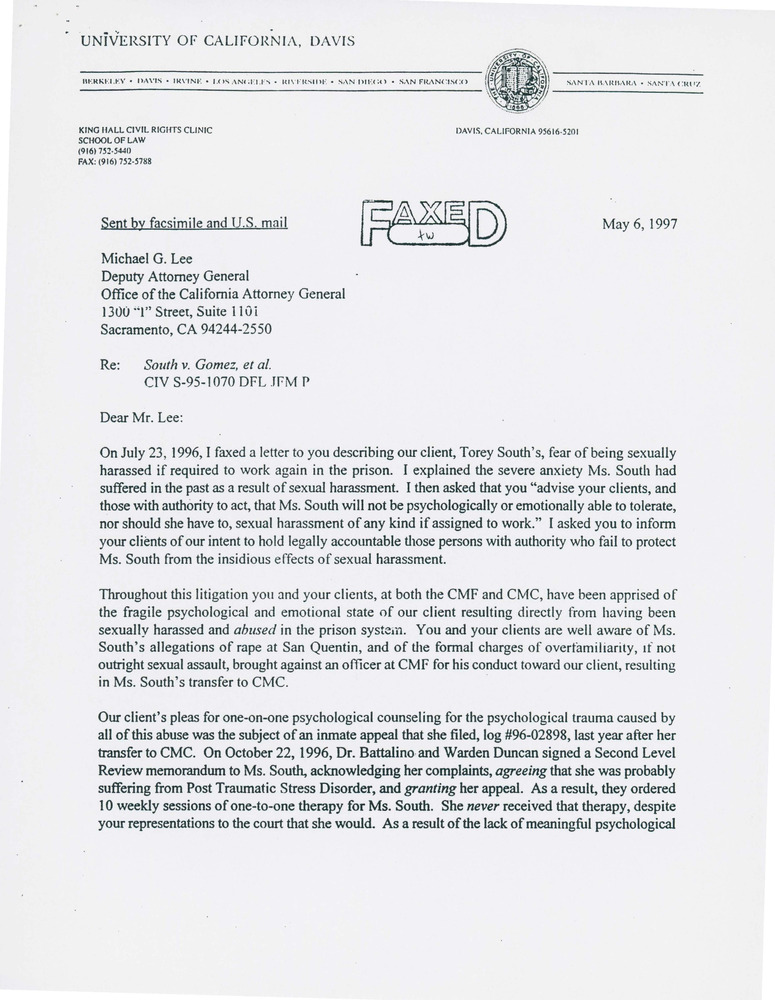Download the full-sized PDF of South v. Gomez, et al. CIV S-95-1070 DFL Jr M P