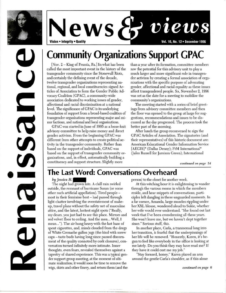 Download the full-sized PDF of Renaissance News & Views, Vol.10, No.12 (December 1996)