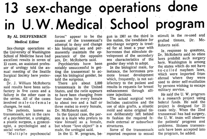 Download the full-sized image of 13 sex-change operations done in U.W. Medical School program