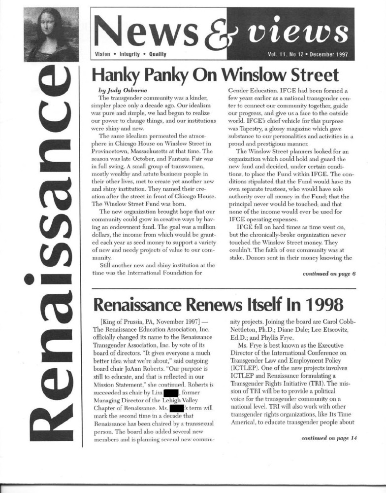 Download the full-sized PDF of Renaissance News & Views Vol. 11, No. 12 (December, 1997)