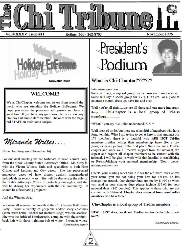 Download the full-sized PDF of The Chi Tribune Vol. 35 Iss. 11 (November, 1996)