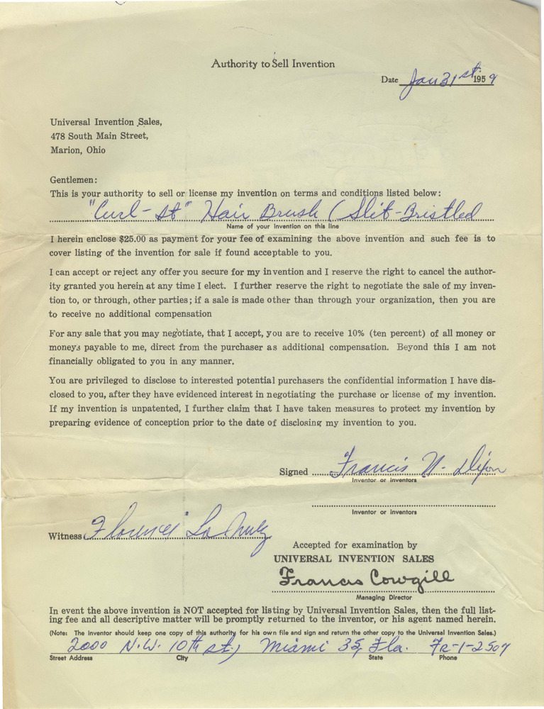 Download the full-sized PDF of Document Granting Authority to Sell "Curl-St" Hairbrush