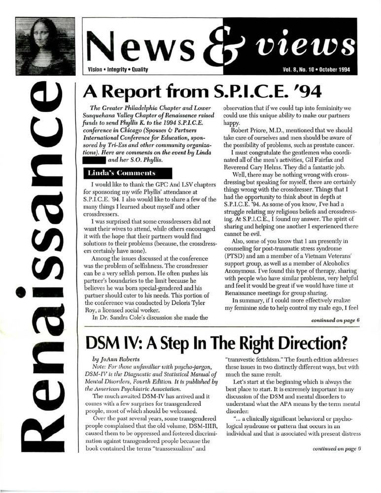 Download the full-sized PDF of Renaissance News & Views, Vol 8. No. 10 (October 1994)