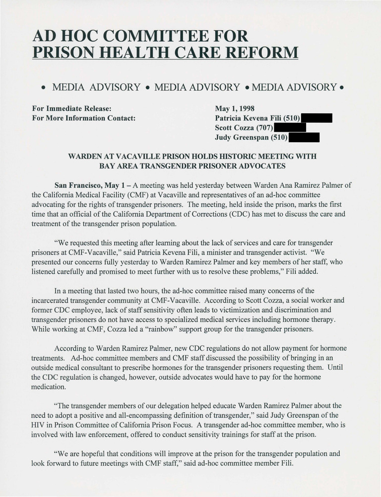 Download the full-sized PDF of Warden at Vacaville Prison Holds Historic Meeting with Bay Area Transgender Prisoner Advocates