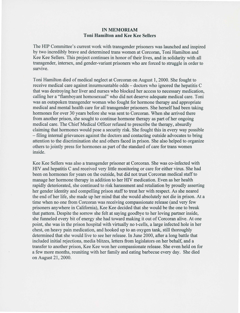 Download the full-sized PDF of In Memoriam Toni Hamilton and Kee Kee Sellers
