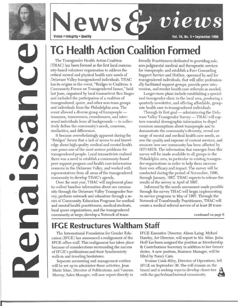 Download the full-sized PDF of Renaissance News & Views Vol. 10, No. 10 (October, 1996)