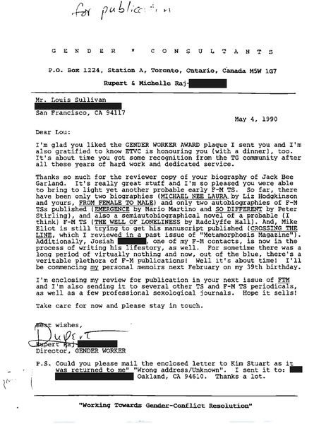 Download the full-sized image of Letter from Rupert Raj to Lou Sullivan (May 4, 1990)