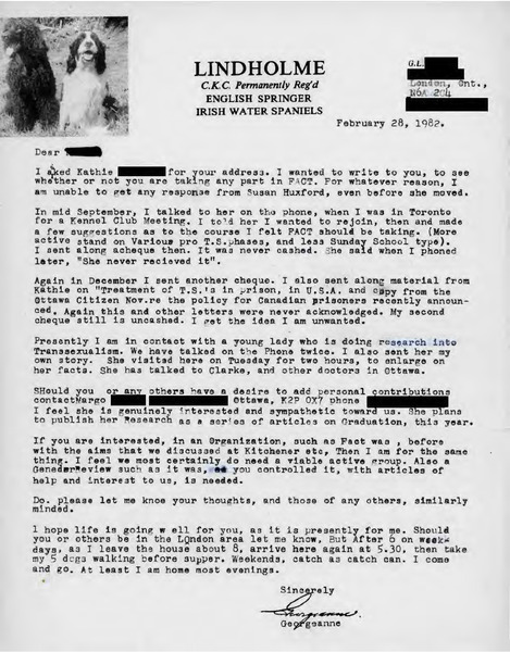 Download the full-sized image of Letter from Georgeanne (February 28, 1982)