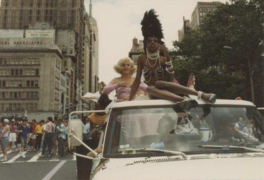 Download the full-sized image of Connie Fleming and Another Person on a Truck at the 1988 New York City Pride March