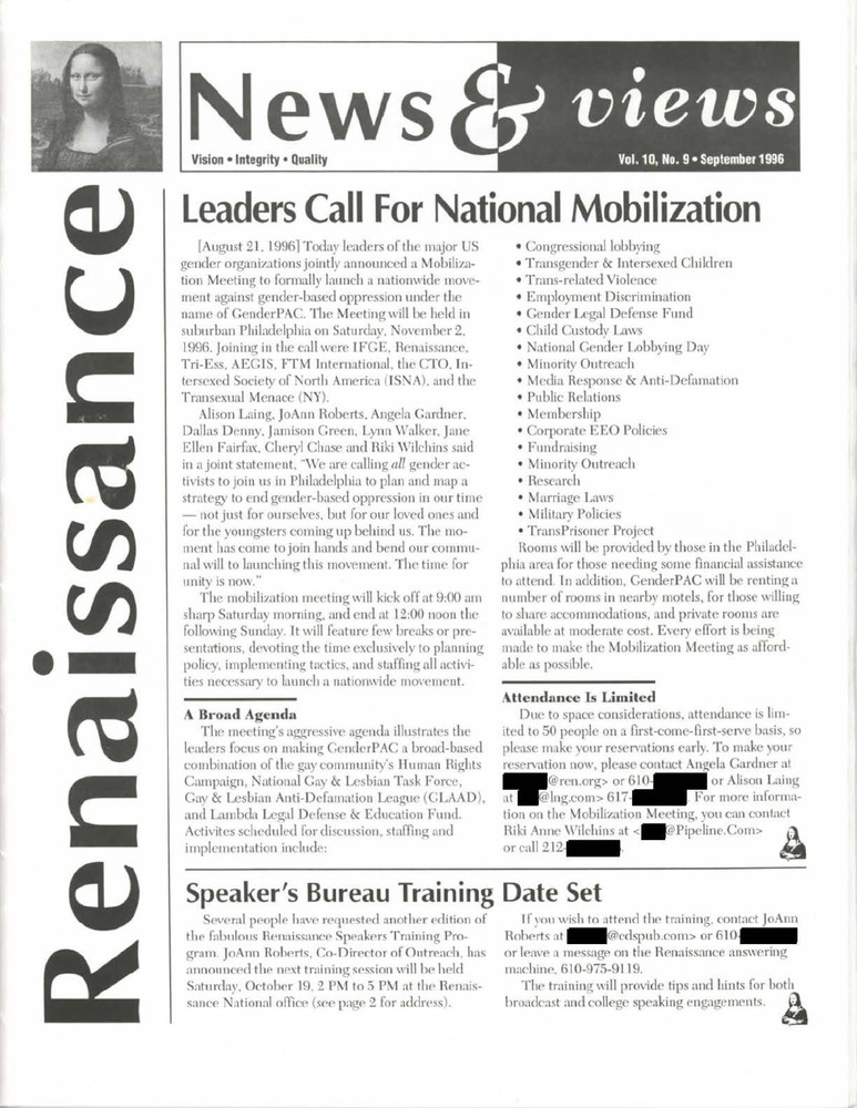 Download the full-sized PDF of Renaissance News & Views, Vol. 10 No. 9 (September 1996)