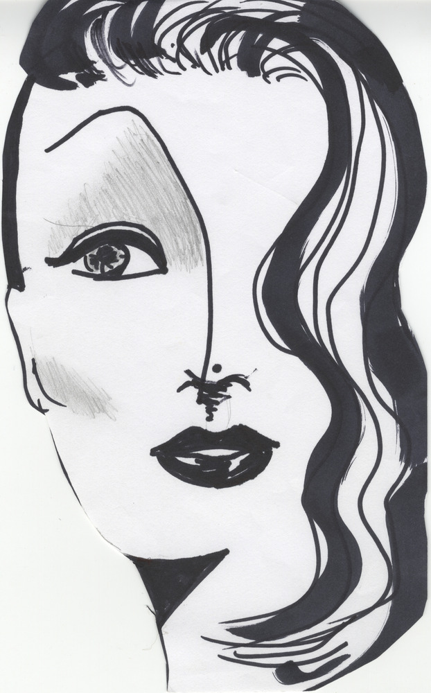 Download the full-sized image of Drawing of Person with Hair Covering Eye