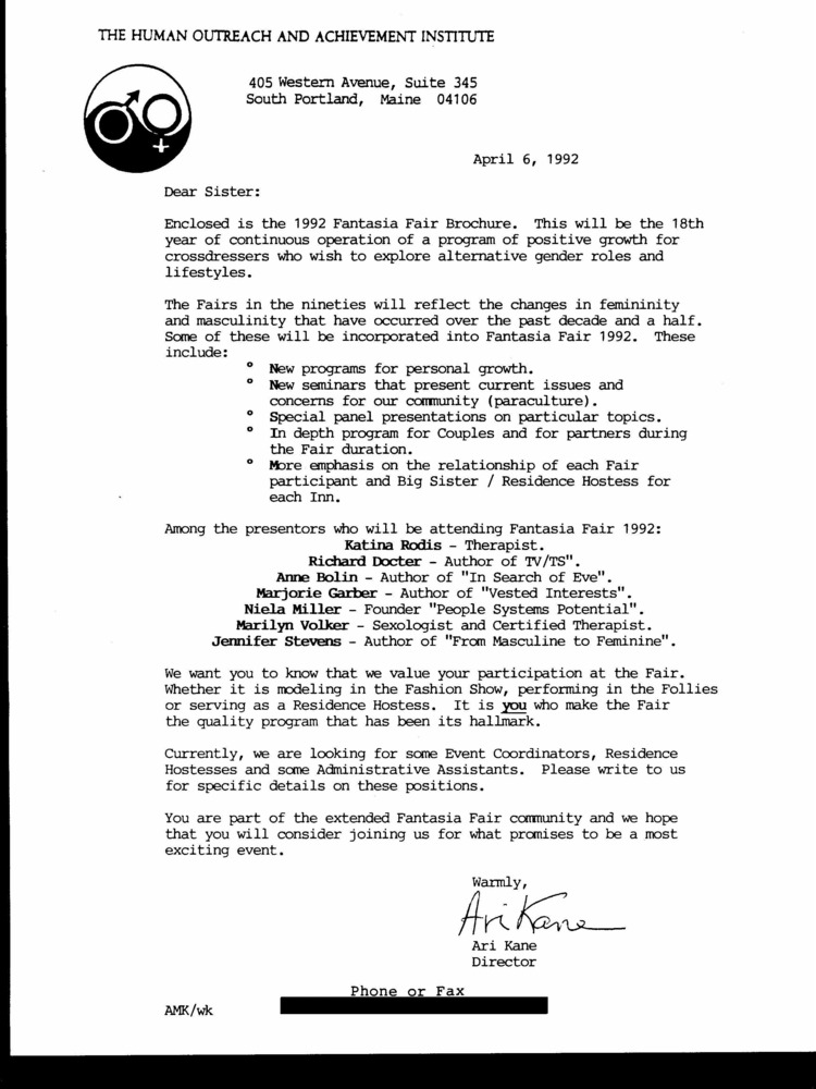 Download the full-sized PDF of Fantasia Fair Welcome Letter (1992)