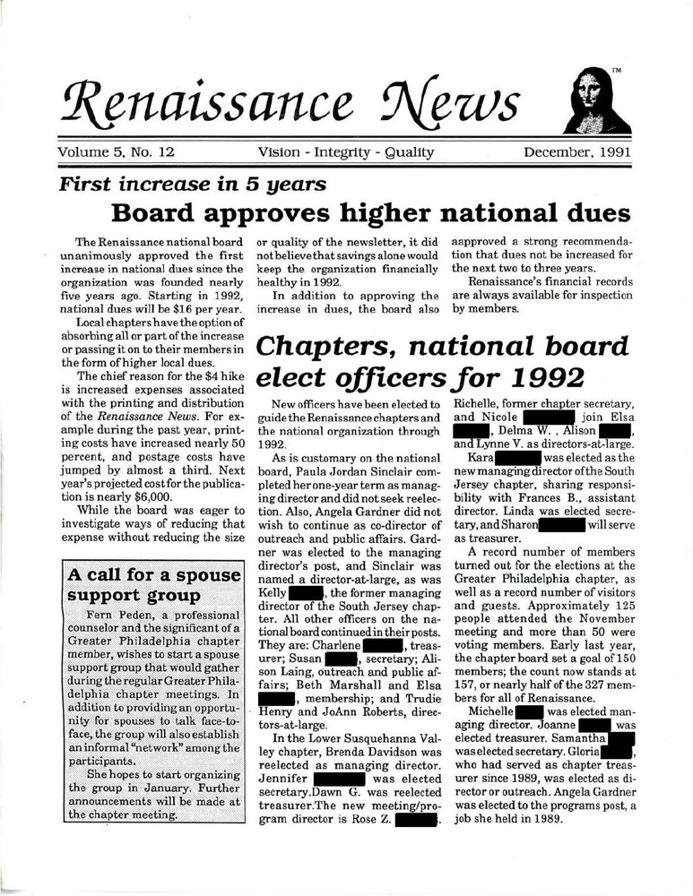 Download the full-sized PDF of Renaissance News, Vol. 5 No. 12 (December 1991)