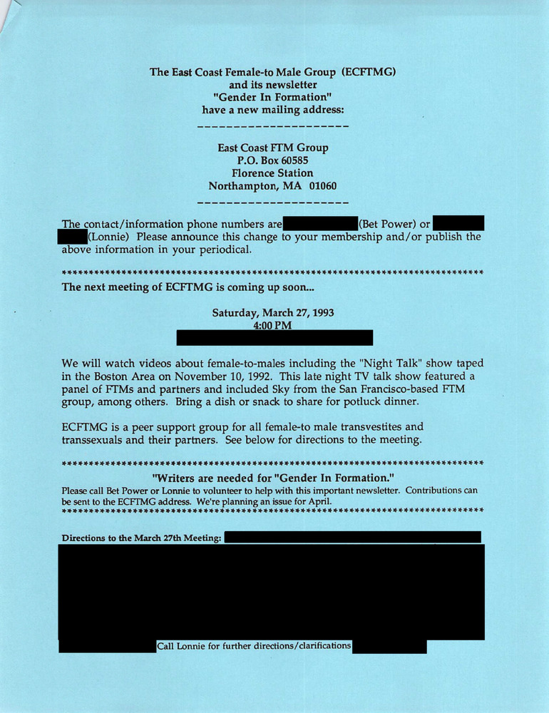 Download the full-sized PDF of Gender In Formation Mailing Address Announcement