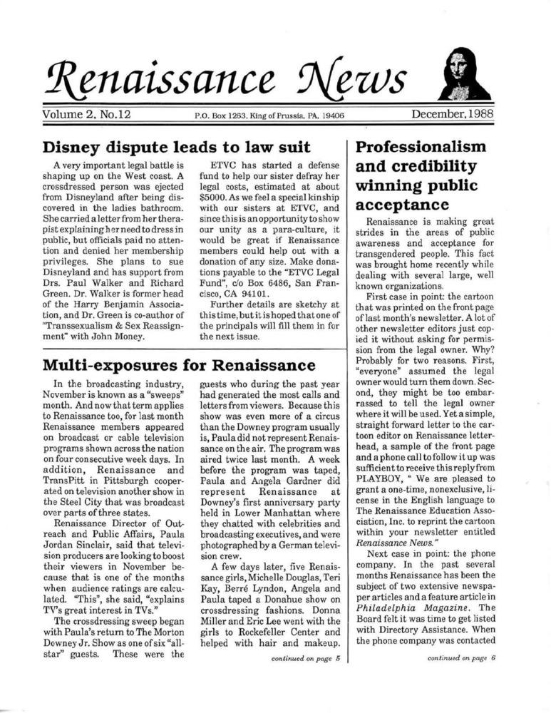 Download the full-sized PDF of Renaissance News, Vol. 2 No. 12 (December 1988)