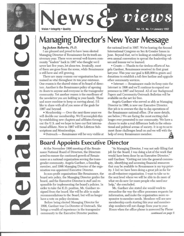 Download the full-sized PDF of Renaissance News & Views Vol. 11, No. 1 (January, 1997)