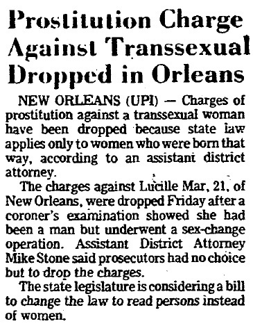 Download the full-sized image of Prostitution Charge Against Transsexual Dropped in Orleans