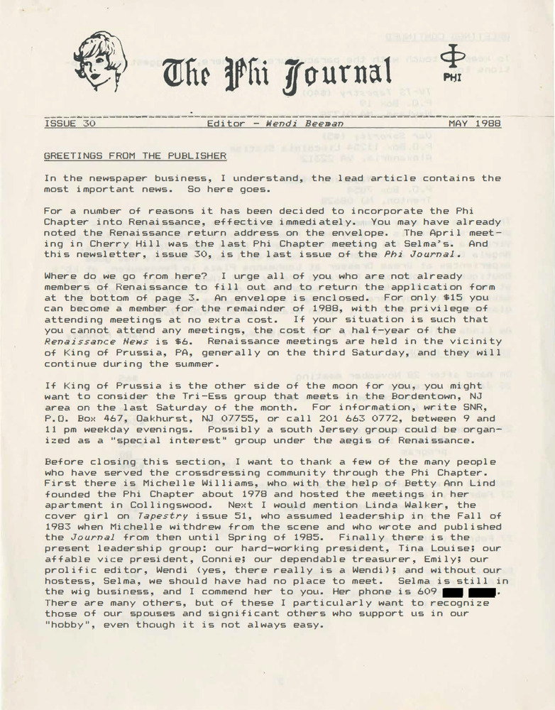 Download the full-sized PDF of The Phi Journal, Iss. 30 (May, 1988)