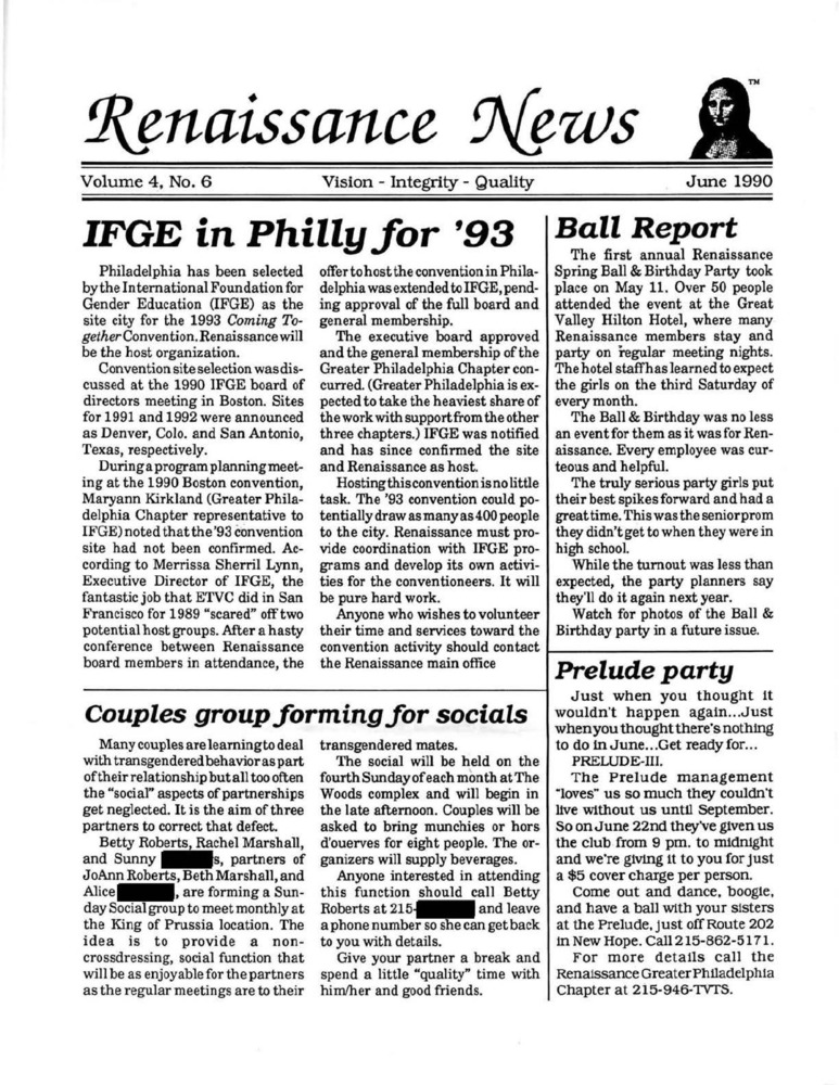 Download the full-sized PDF of Renaissance News, Vol. 4 No. 6 (June 1990)