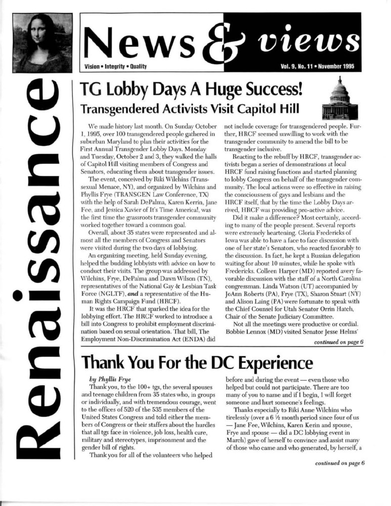 Download the full-sized PDF of Renaissance News & Views, Vol. 9 No. 11 (November 1995)