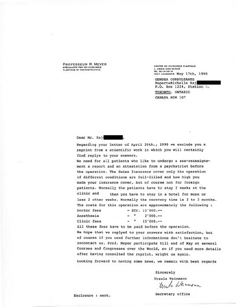 Download the full-sized image of Letter to Rupert Raj from the Office of R. Meyer (May 17, 1990)