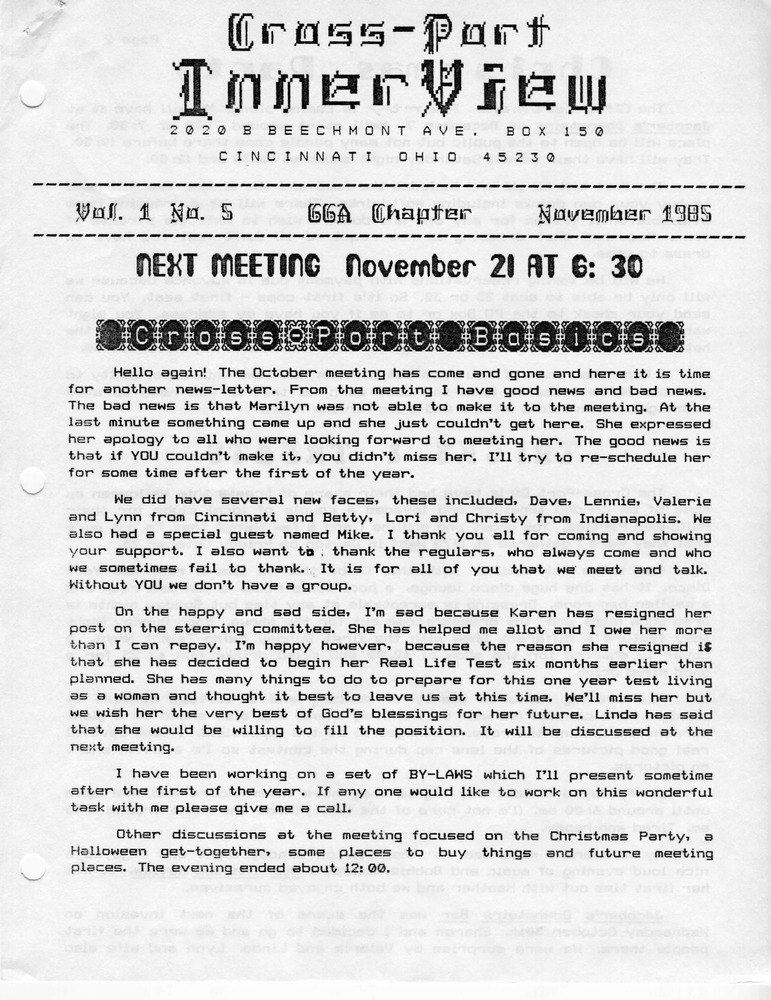 Download the full-sized PDF of Cross-Port InnerView, Vol. 1 No. 5 (November, 1985)