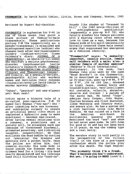 Download the full-sized image of Book Review of David Keith Cohler's "Freemartin"