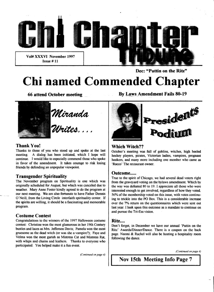 Download the full-sized PDF of Chi Chapter Tribune Vol. 36 Iss. 11 (November, 1997)