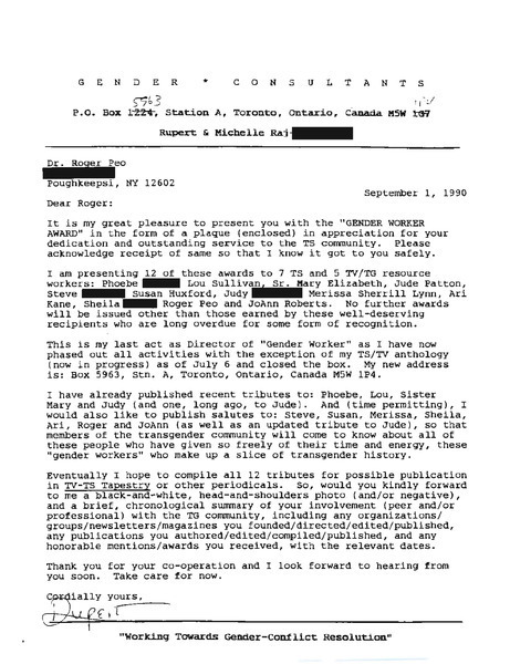 Download the full-sized image of Letter from Rupert Raj to Roger Peo (September 1, 1990)