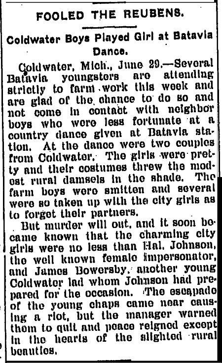 Download the full-sized image of Fooled the Reubens: Coldwater Boys Played Girl at Batavia Dance