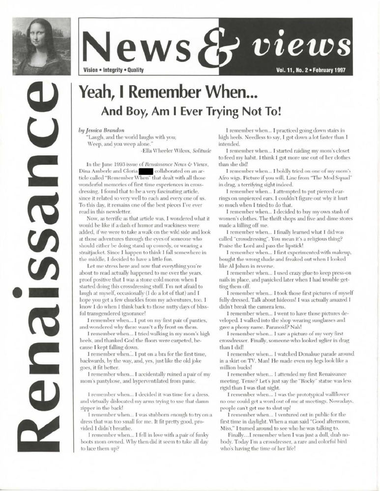 Download the full-sized PDF of Renaissance News & Views, Vol. 11 No. 2 (February 1997)