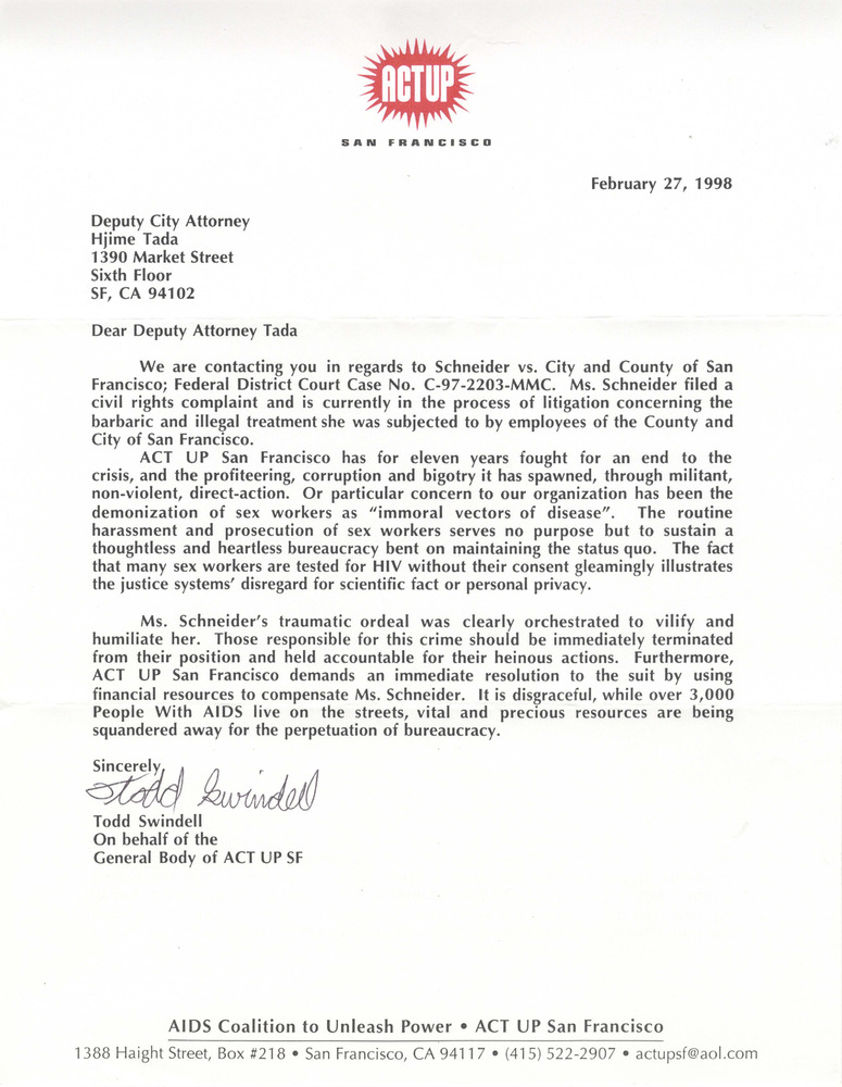 Download the full-sized PDF of ACT UP San Francisco letter