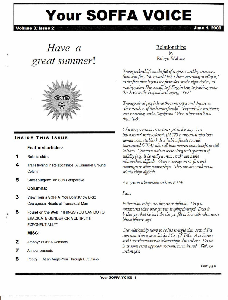 Download the full-sized PDF of Your SOFFA Voice Vol. III, Issue 2 (June, 2000)