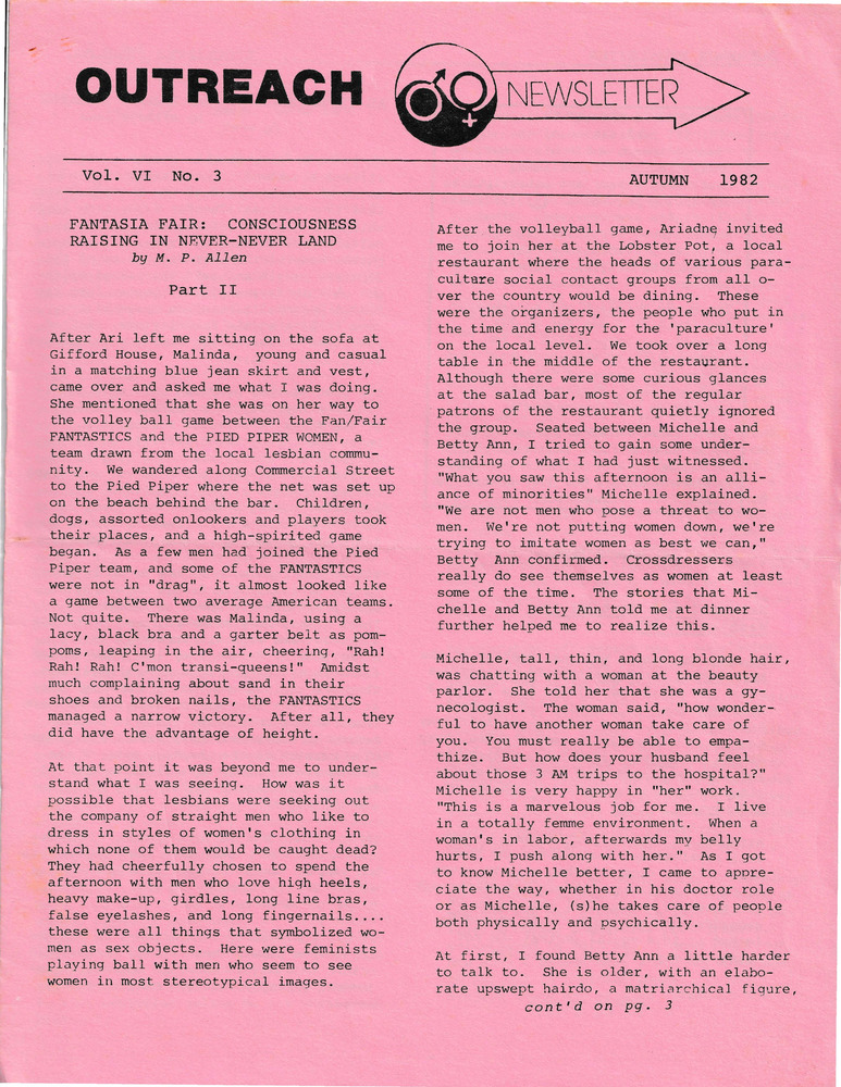 Download the full-sized PDF of Outreach Newsletter, Vol. 6 No. 3 (Autumn 1982)