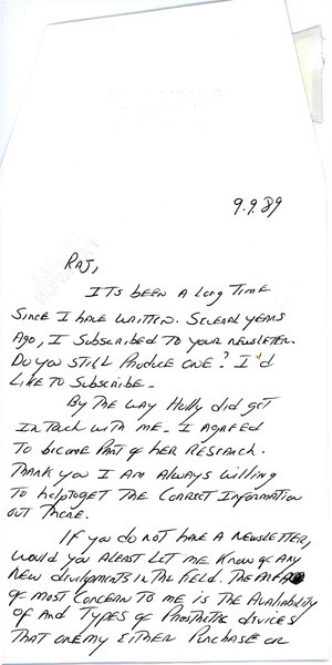 Download the full-sized image of Letter from Christian to Rupert Raj (September 9, 1989)