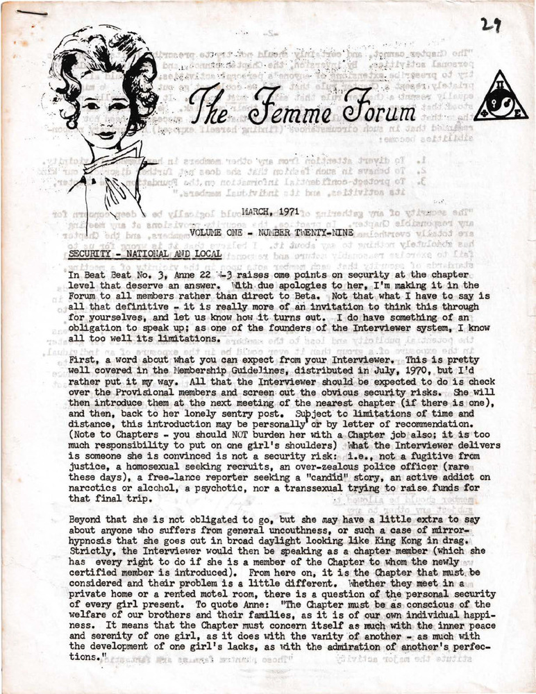 Download the full-sized PDF of The Femme Forum, Vol. 1 No. 29 (March, 1971)