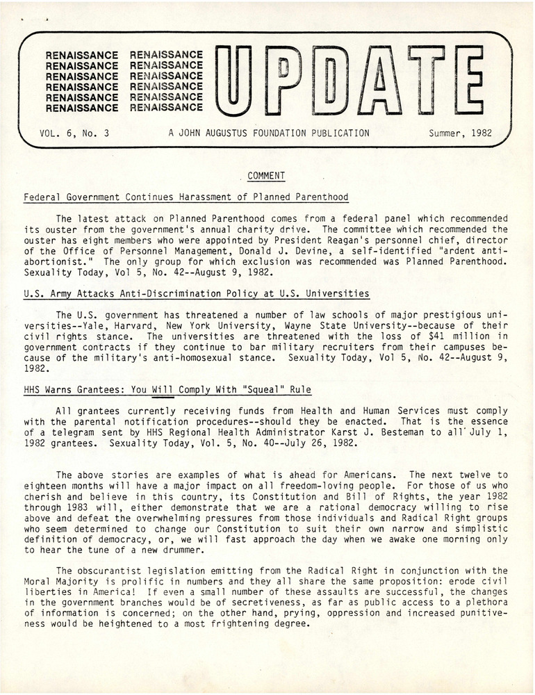 Download the full-sized PDF of Renaissance Update, Vol. 6, No. 3