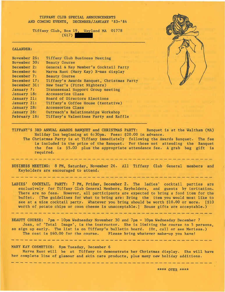 Download the full-sized PDF of Tiffany Club Special Announcements and Coming Events (December 1983-January 1984)