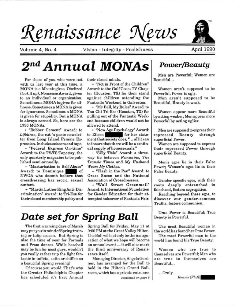 Download the full-sized PDF of Renaissance News, Vol. 4 No. 4 (April 1990)