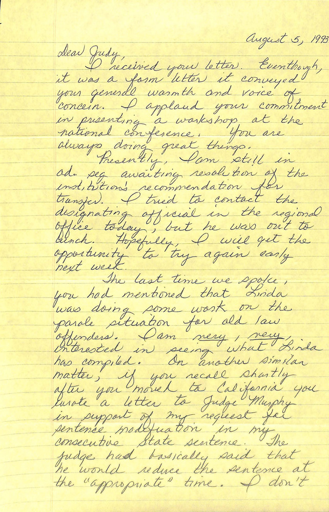 Download the full-sized PDF of Letter from Dee Farmer Regarding Dee's Sentence