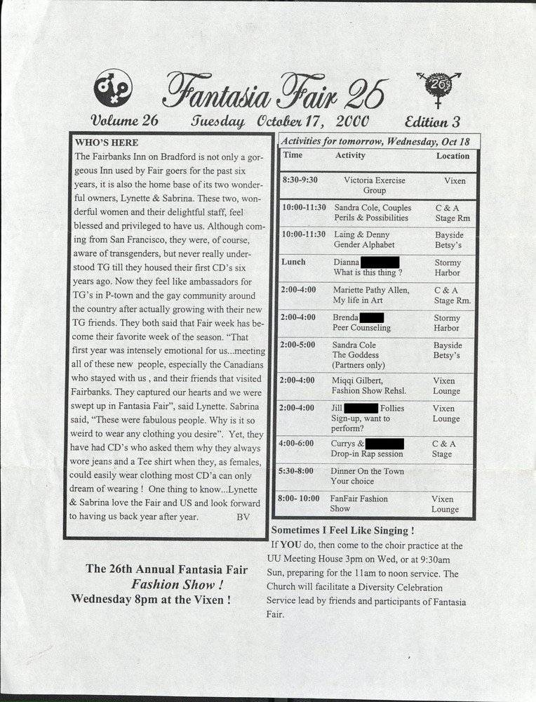 Download the full-sized PDF of Fantasia Fair 25, Vol. 26 Ed. 3 (October 17, 2000)